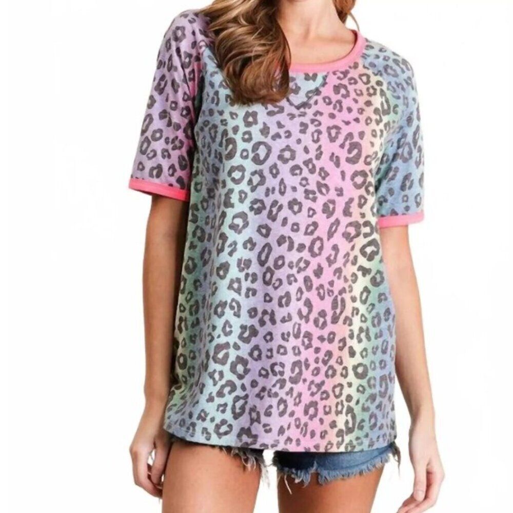 Bibi Leopard Pastel Raglan Sleeve Top GUC